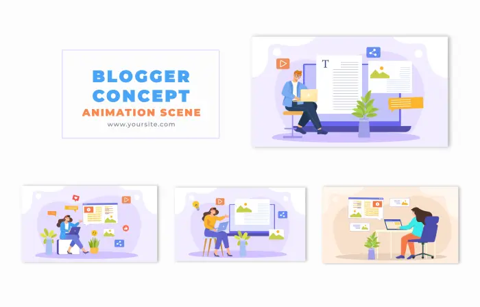 Vector 2D Character Blogger Concept Animation Scene